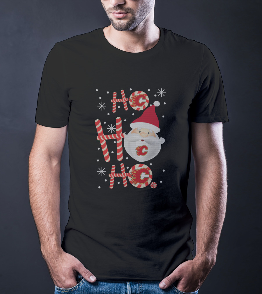 Santa Ho Ho Ho Merry Xmas For Calgary Flames Holiday Fans T-Shirt