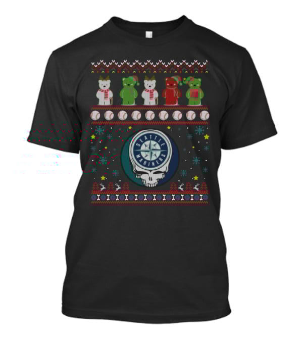 Seattle Mariners Bears Grateful Dead Steal Your Face Ugly Christmas T-Shirt