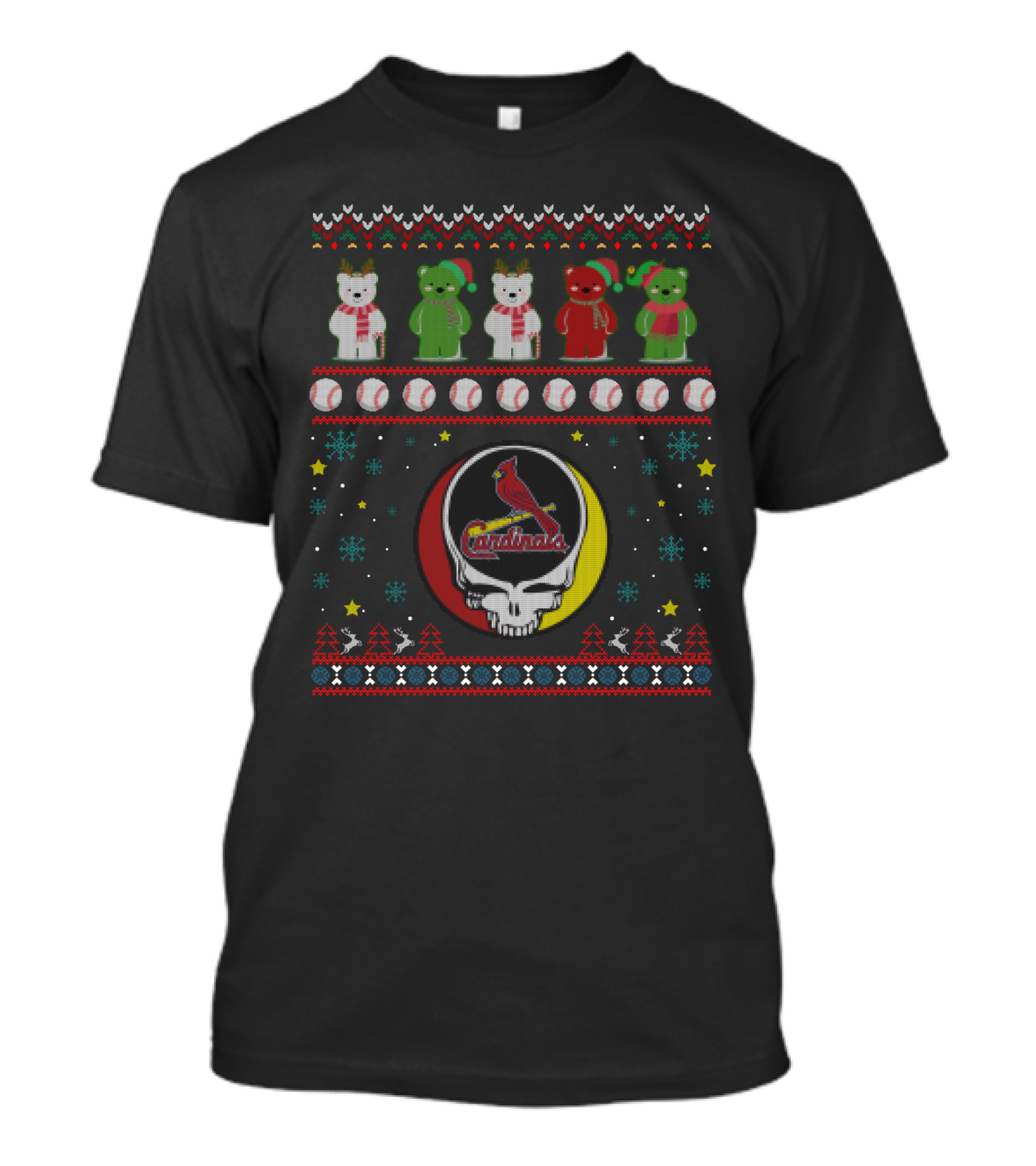 St. Louis Cardinals Baseball Grateful Dead Bears Mashup Holiday Skull T-Shirt