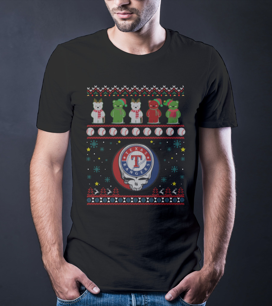 Texas Rangers Grateful Dead Bears Holiday Baseball Fusion T-Shirt