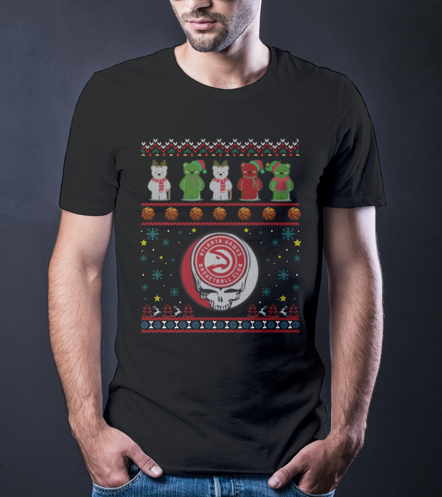 Atlanta Hawks Basketball Club Grateful Dead Bears Christmas T-Shirt