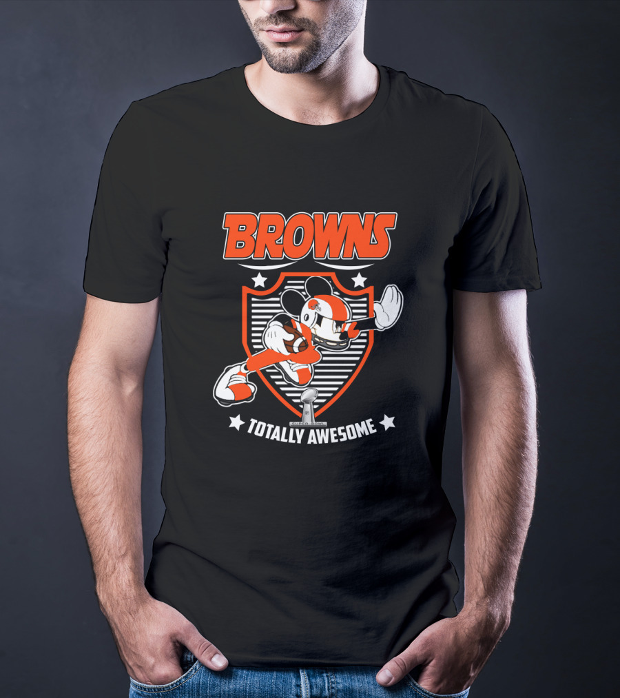 Browns Totally Awesome Mickey Football Shield T-Shirt