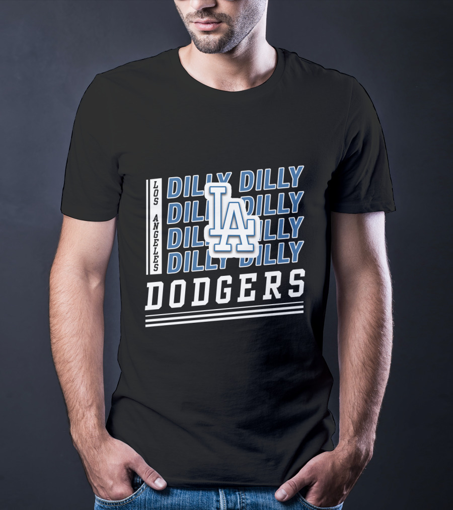 Los Angeles Dodgers Dilly Dilly LA Logo Stacked Text T-Shirt