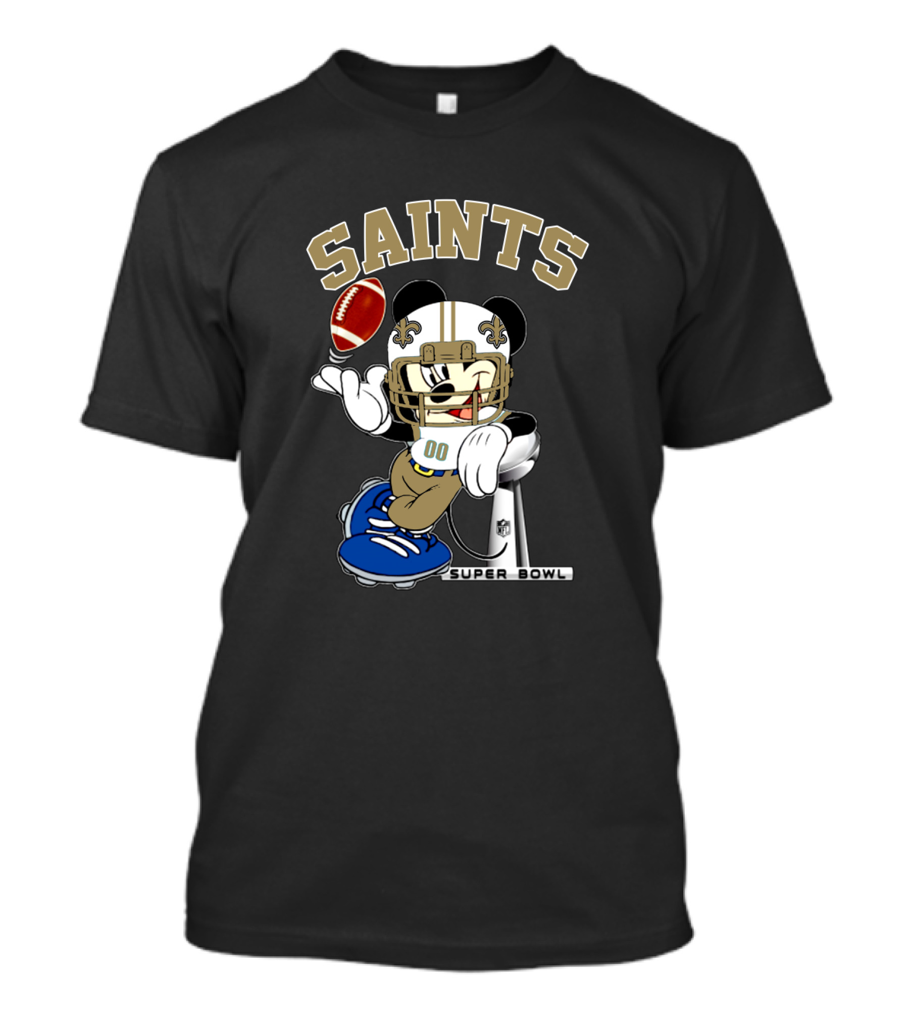 New Orleans Saints Mickey Mouse Nfl Super Bowl Football T-Shirt