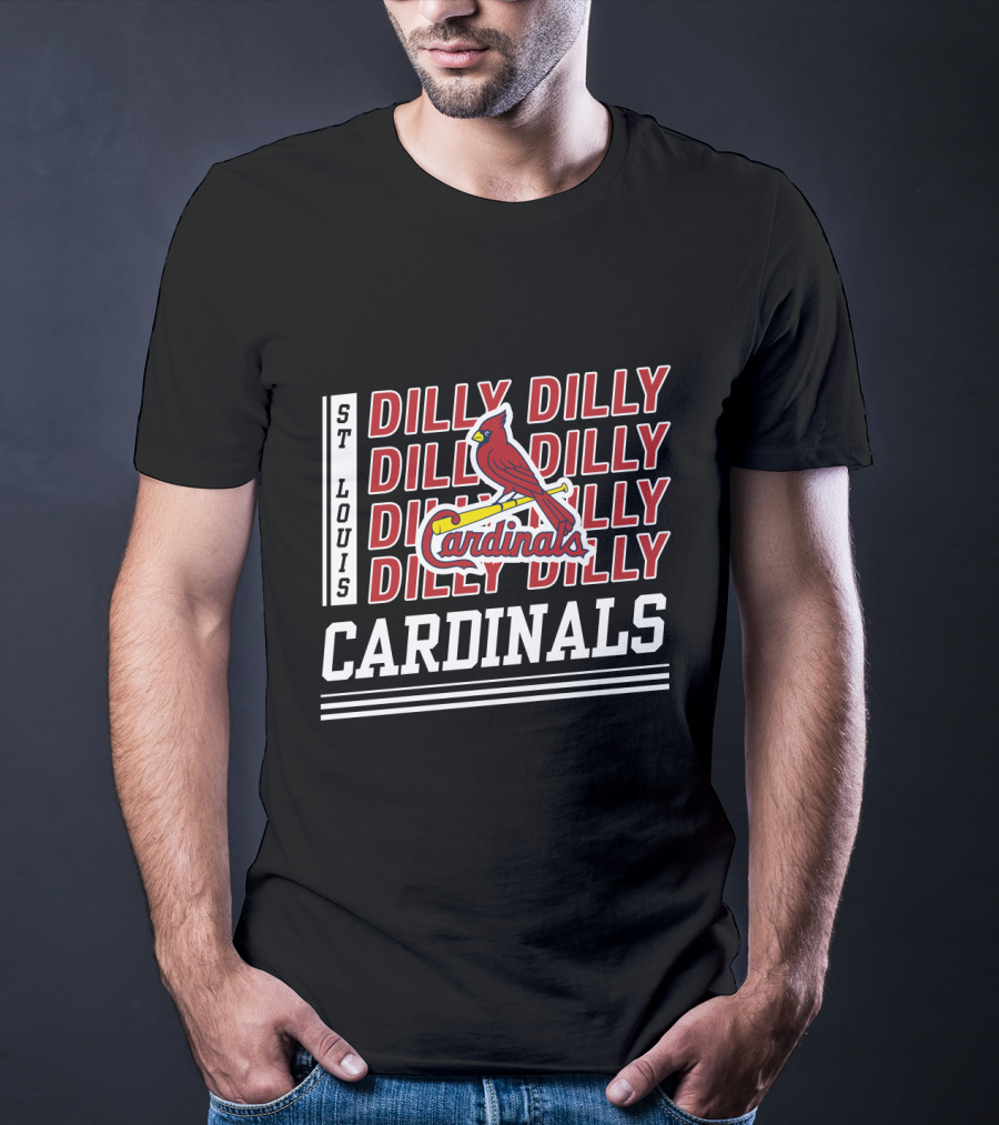 St Louis Cardinals Dilly Dilly Red Bird Logo Cardinals Layered Text T-Shirt