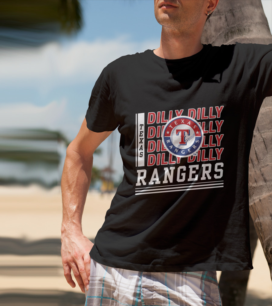 Texas Rangers Dilly Dilly Logo Pattern With Baseball T-Shirt