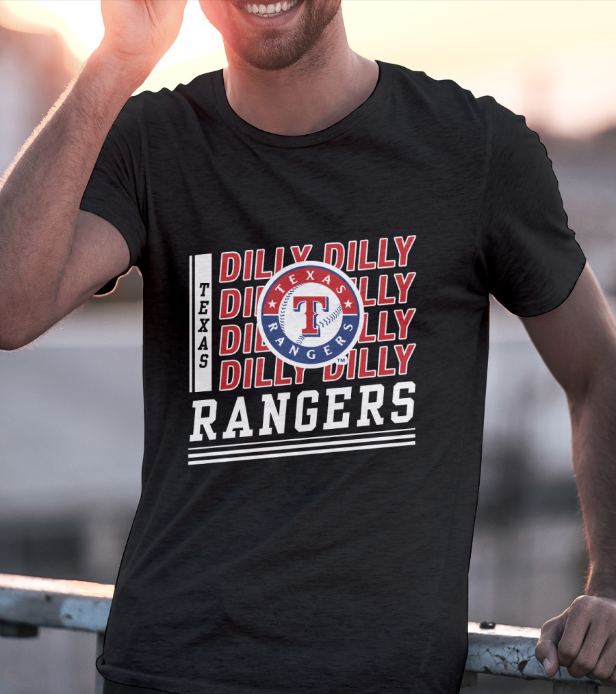 Texas Rangers Dilly Dilly Logo Pattern With Baseball T-Shirt