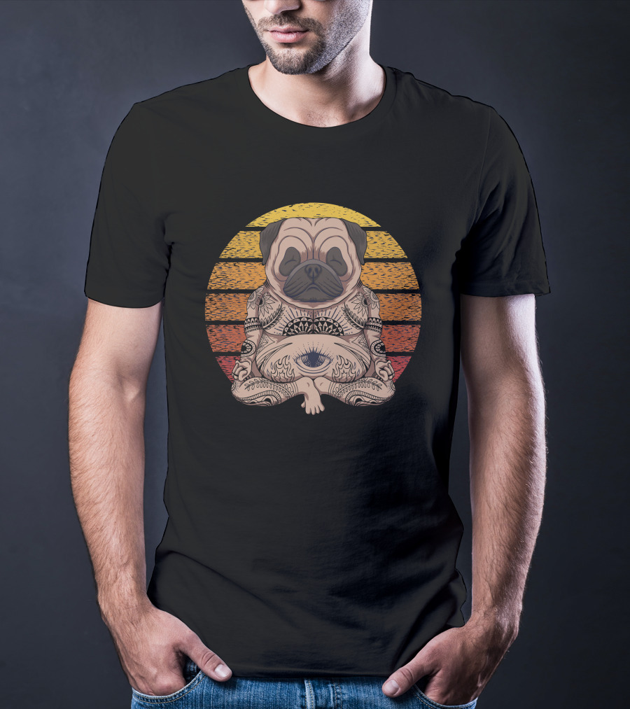 Pug Zen Meditation With Mandala And Third Eye T-Shirt