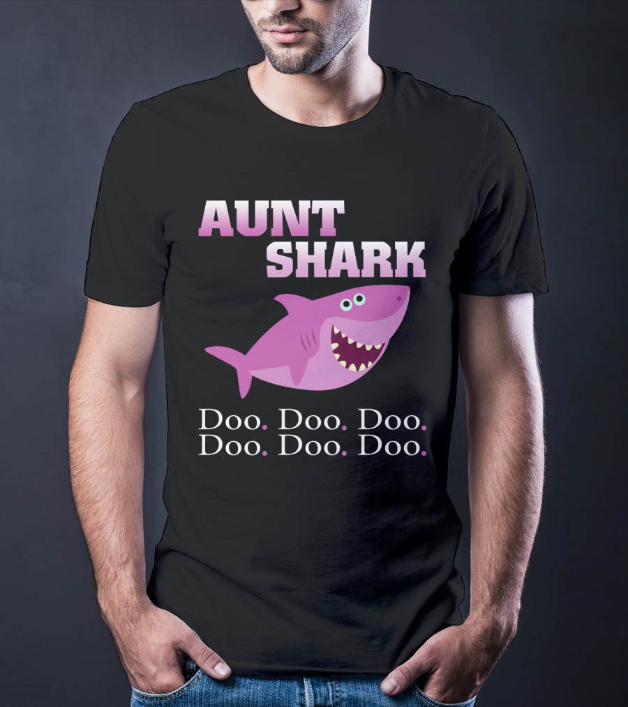 Aunt Shark Doo Doo Doo Featuring Cute Pink Cartoon Shark T-Shirt