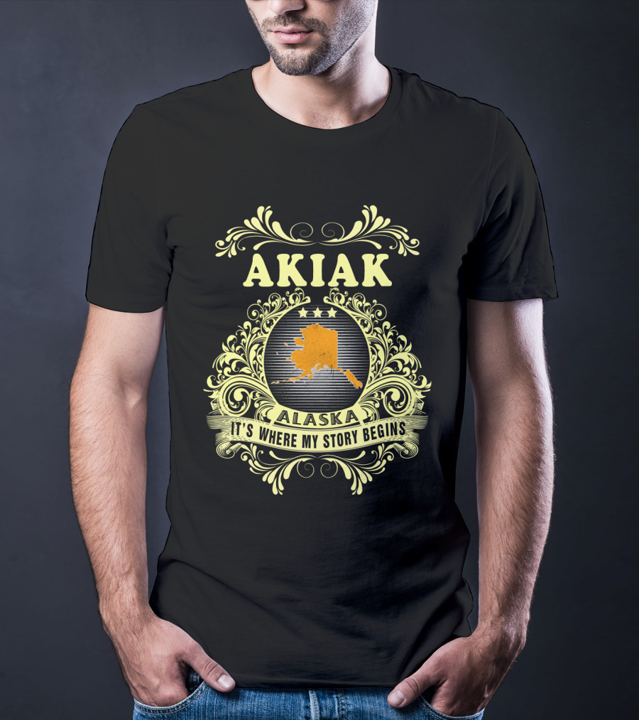 Akiak Alaska It's Where My Story Begins Vintage Alaska Map T-Shirt