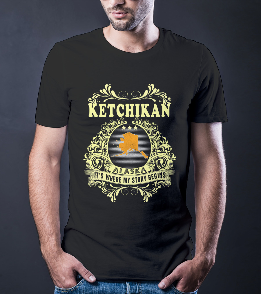 Ketchikan Alaska It's Where My Story Begins Vintage Style Emblem T-Shirt