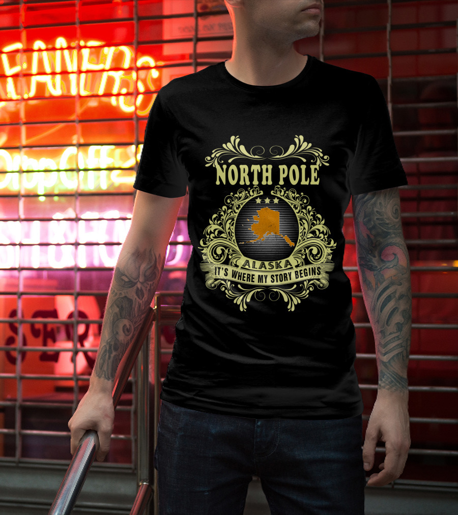 North Pole Alaska It's Where My Story Begins Vintage Ornate Map T-Shirt