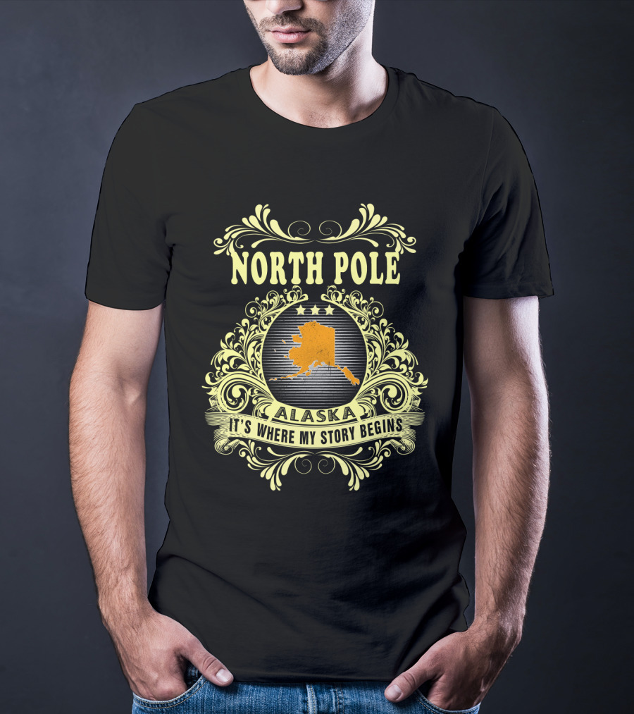North Pole Alaska It's Where My Story Begins Vintage Ornate Map T-Shirt