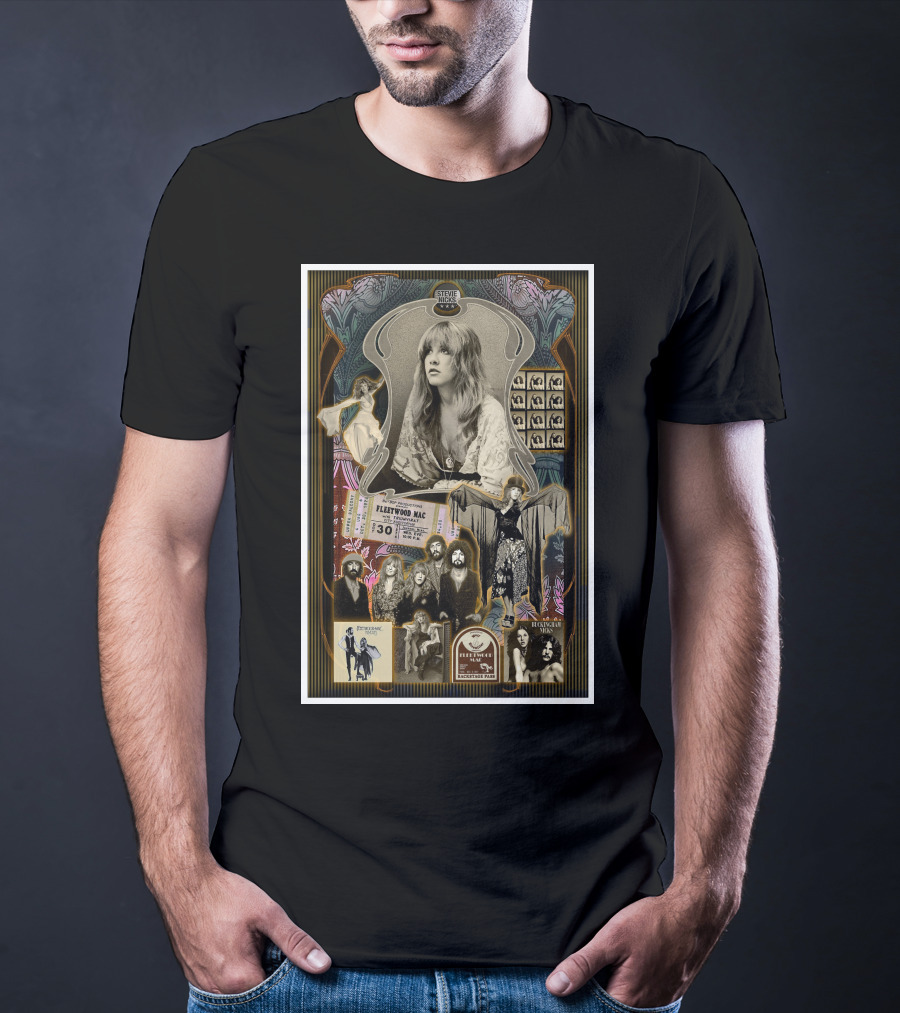 Stevie Nicks Fleetwood Mac Collage With Vintage Photos And Concert Ticket T-Shirt