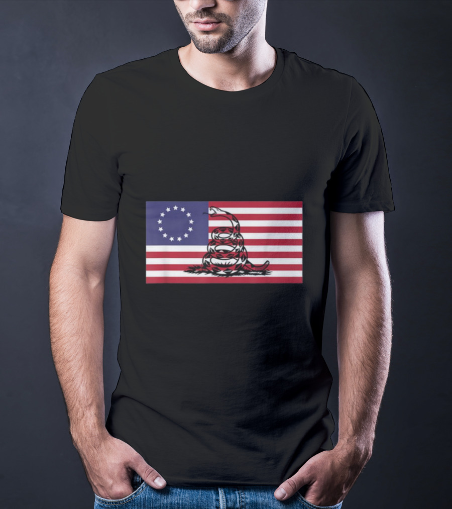 Betsy Ross Flag Combined With Gadsden Snake Icon 13 Star Colonial American Symbolism T-Shirt