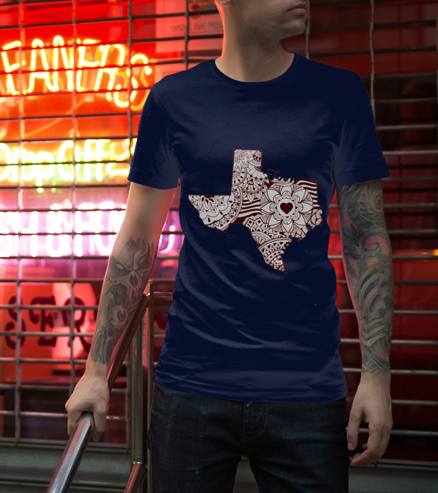 Texas Heart Mandala Pattern Map T-Shirt