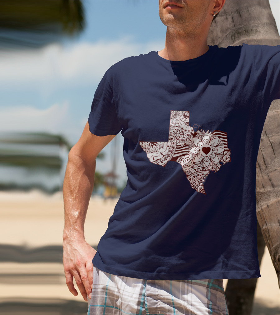 Texas Heart Mandala Pattern Map T-Shirt