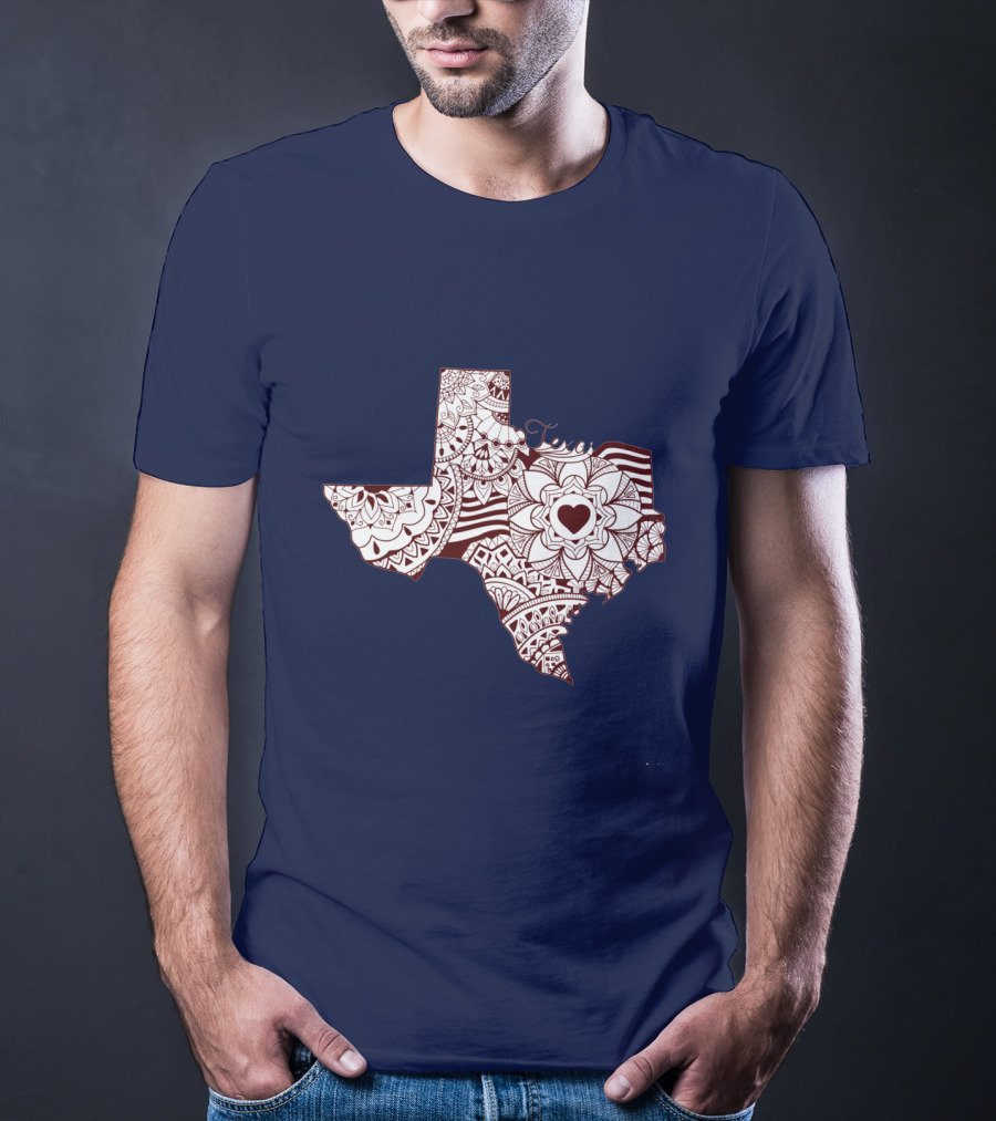Texas Heart Mandala Pattern Map T-Shirt