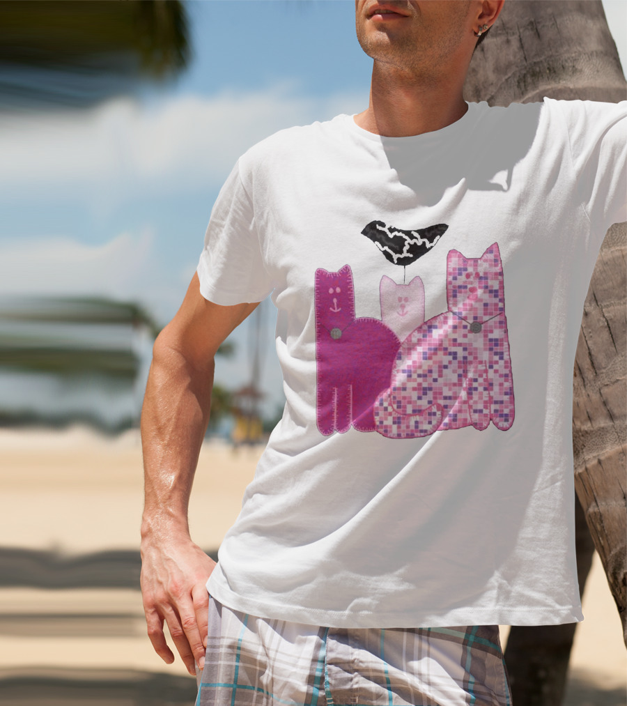 Miranda Sings Cat Trio With Pixel Pink Pattern And Black Collar T-Shirt
