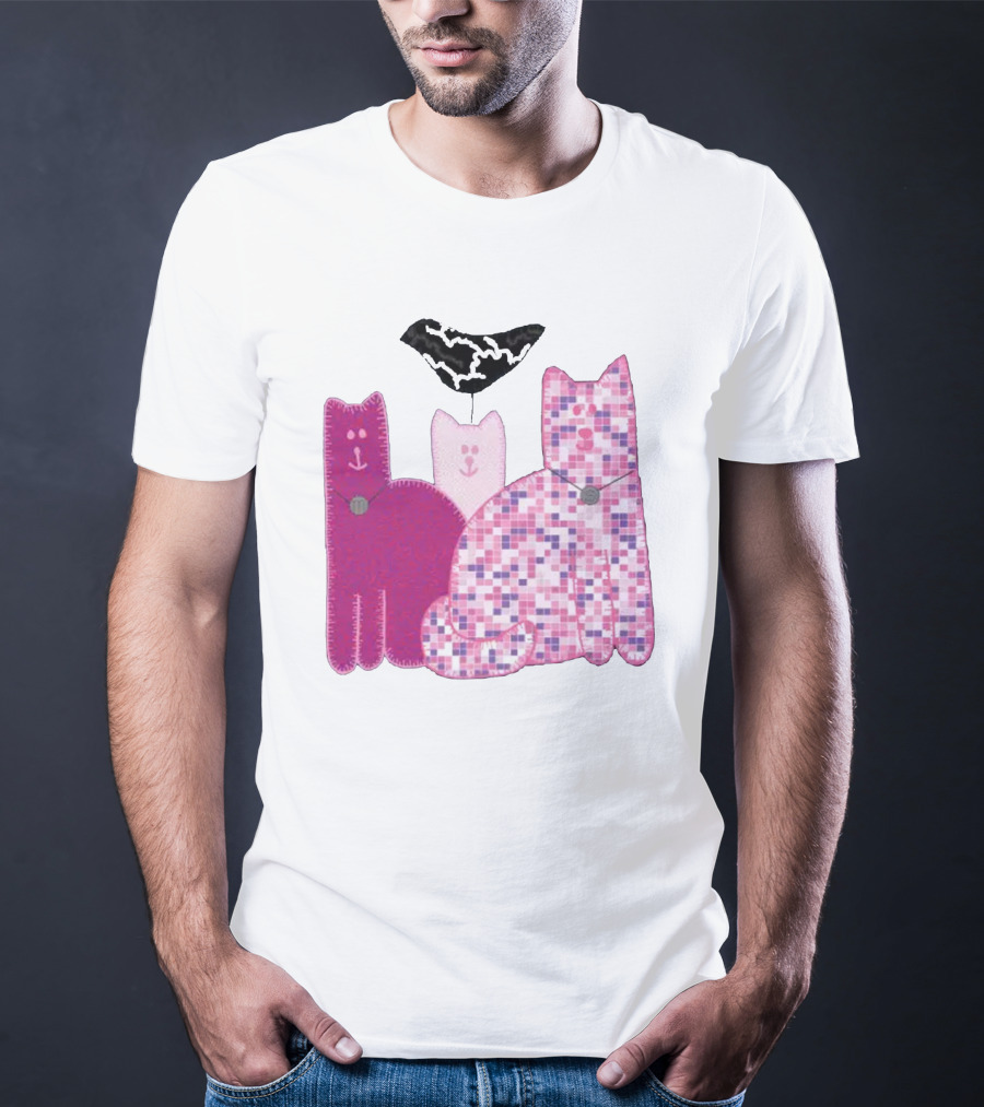Miranda Sings Cat Trio With Pixel Pink Pattern And Black Collar T-Shirt