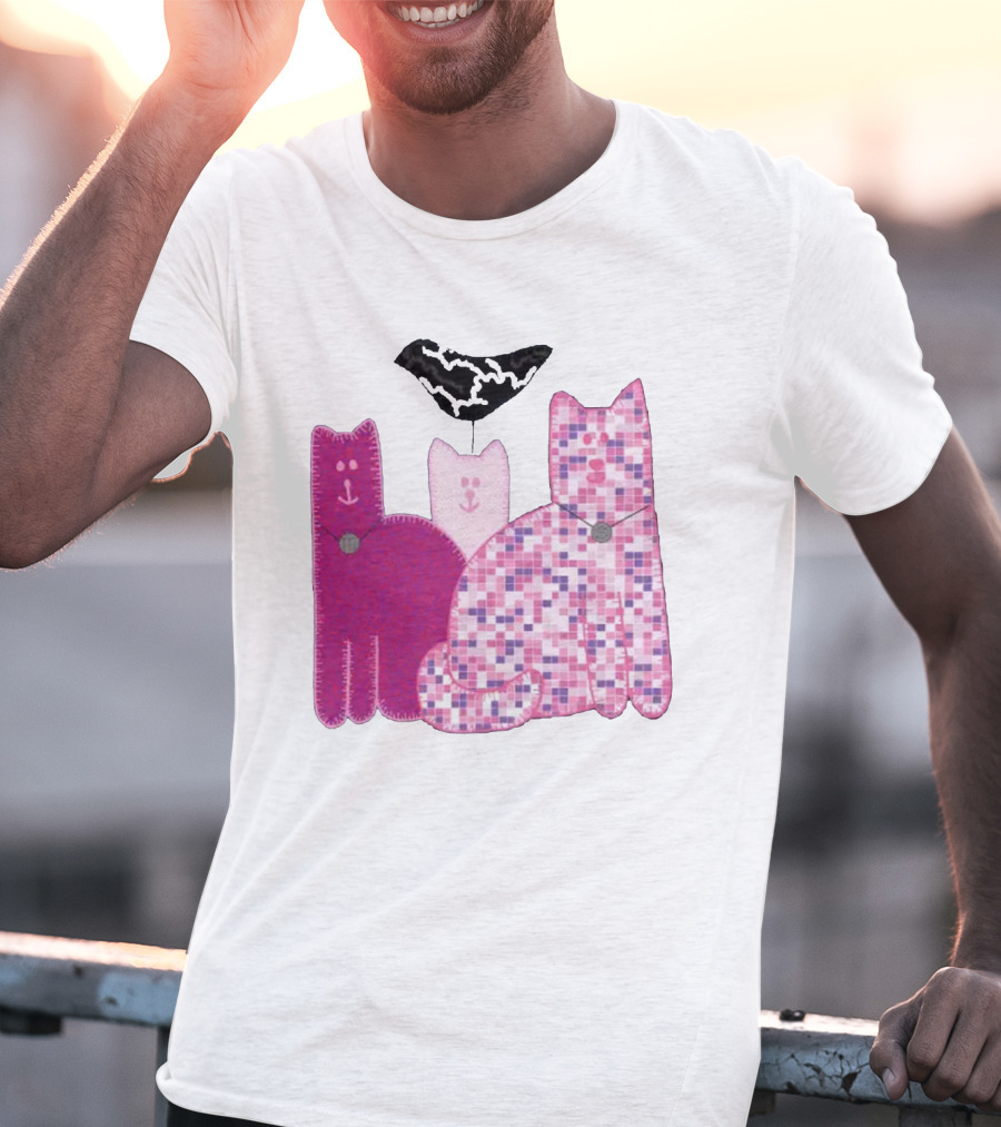 Miranda Sings Cat Trio With Pixel Pink Pattern And Black Collar T-Shirt