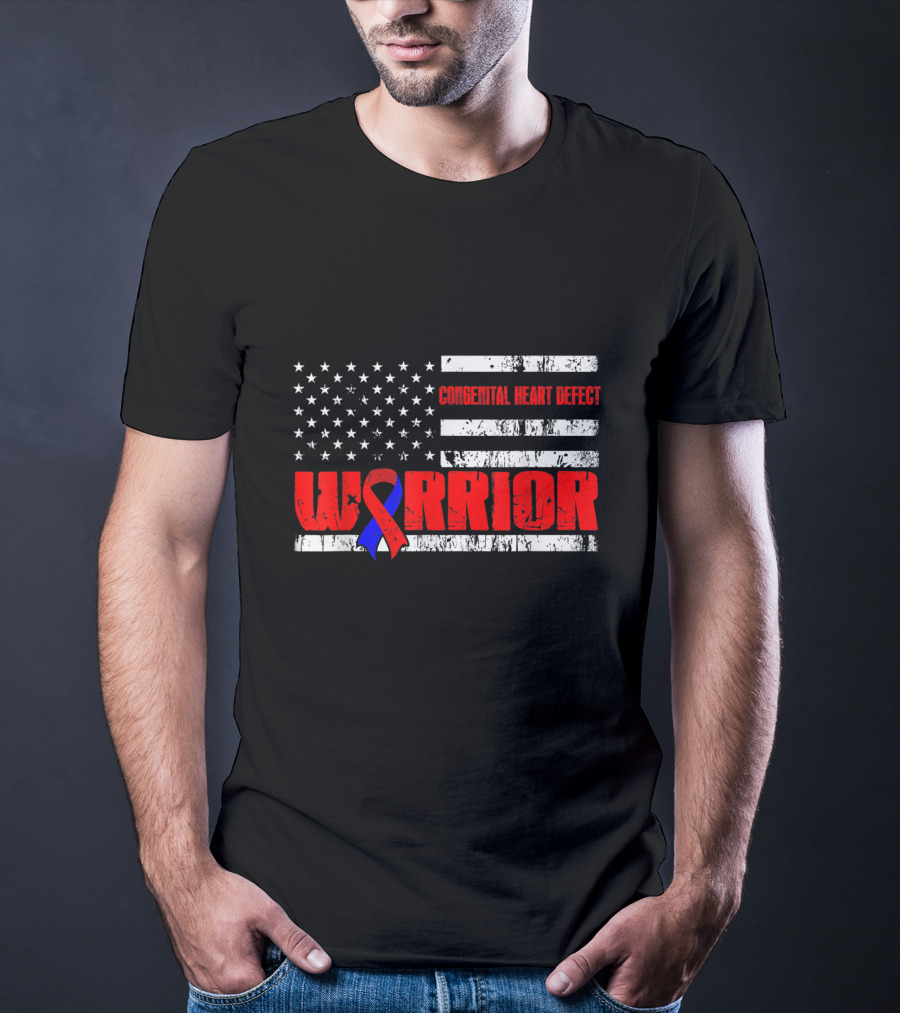 Congenital Heart Defect Warrior USA Flag Awareness T-Shirt