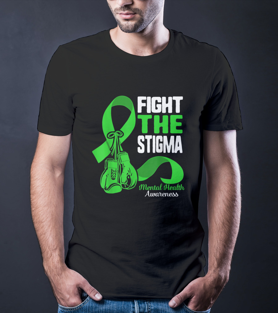 Fight The Stigma Mental Health Awareness Green Ribbon Boxing Gloves T-Shirt