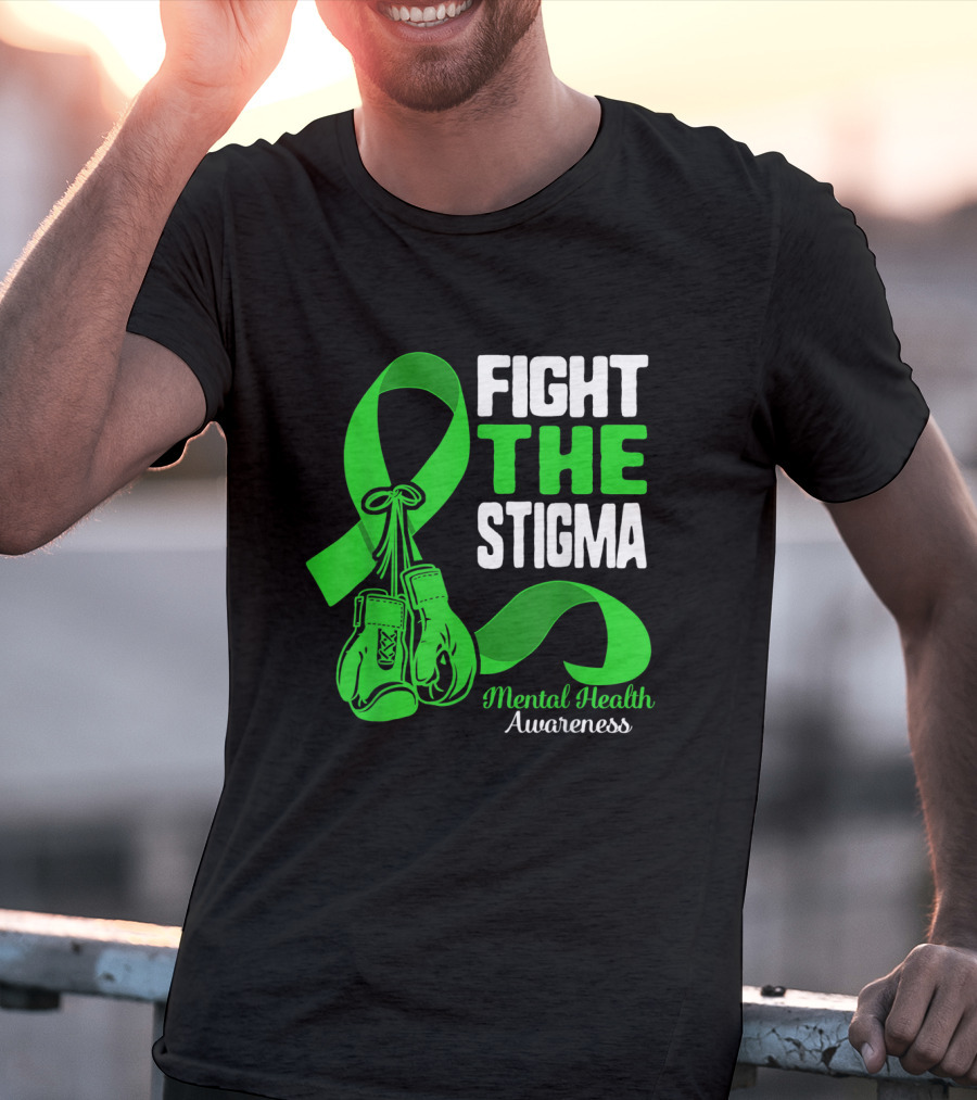 Fight The Stigma Mental Health Awareness Green Ribbon Boxing Gloves T-Shirt