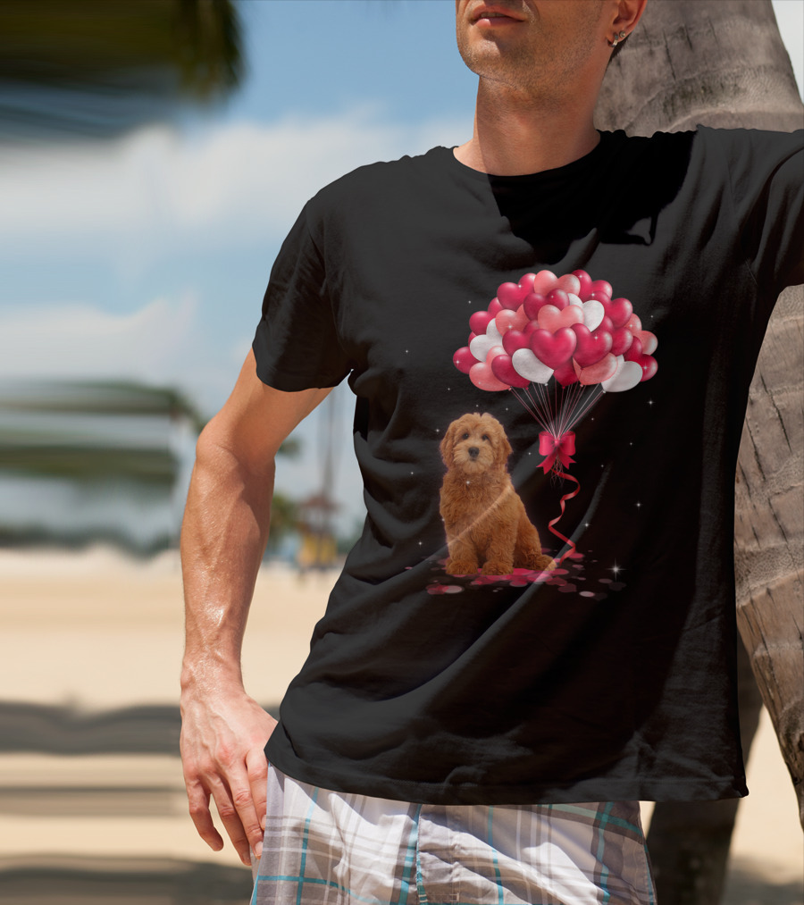Goldendoodle Puppy With Heart Balloons T-Shirt