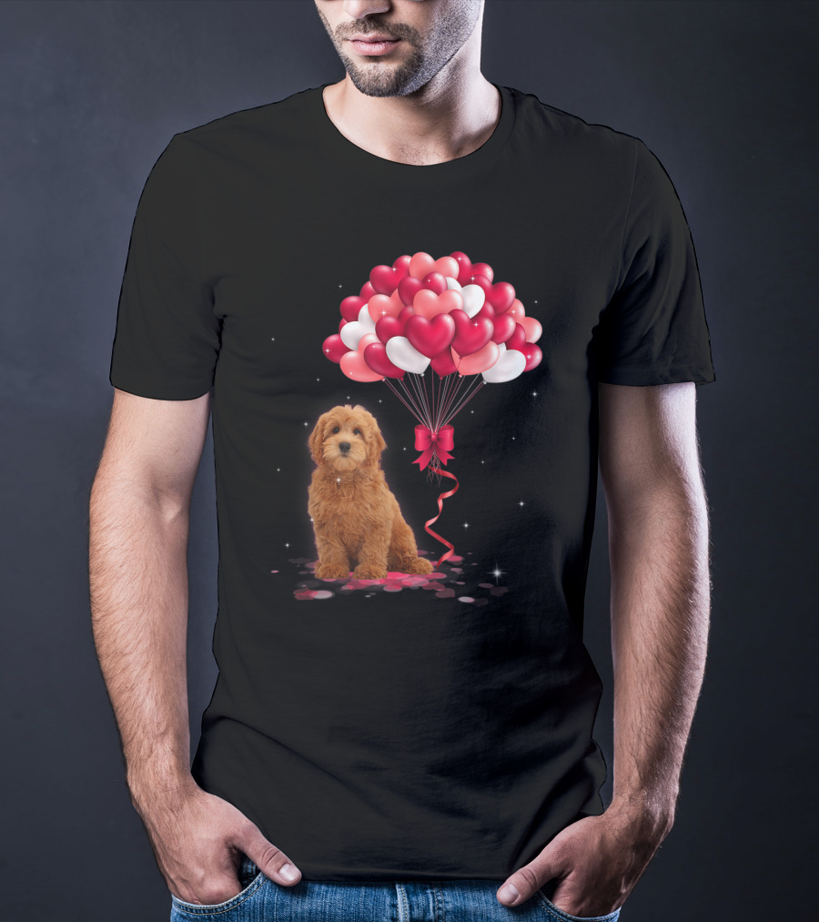 Goldendoodle Puppy With Heart Balloons T-Shirt