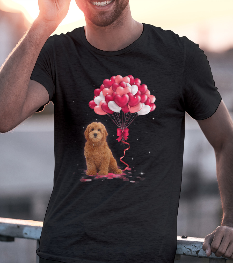 Goldendoodle Puppy With Heart Balloons T-Shirt