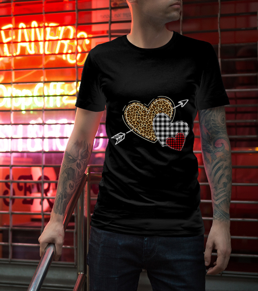Leopard Buffalo Plaid Heart Valentine Day Arrow T-Shirt