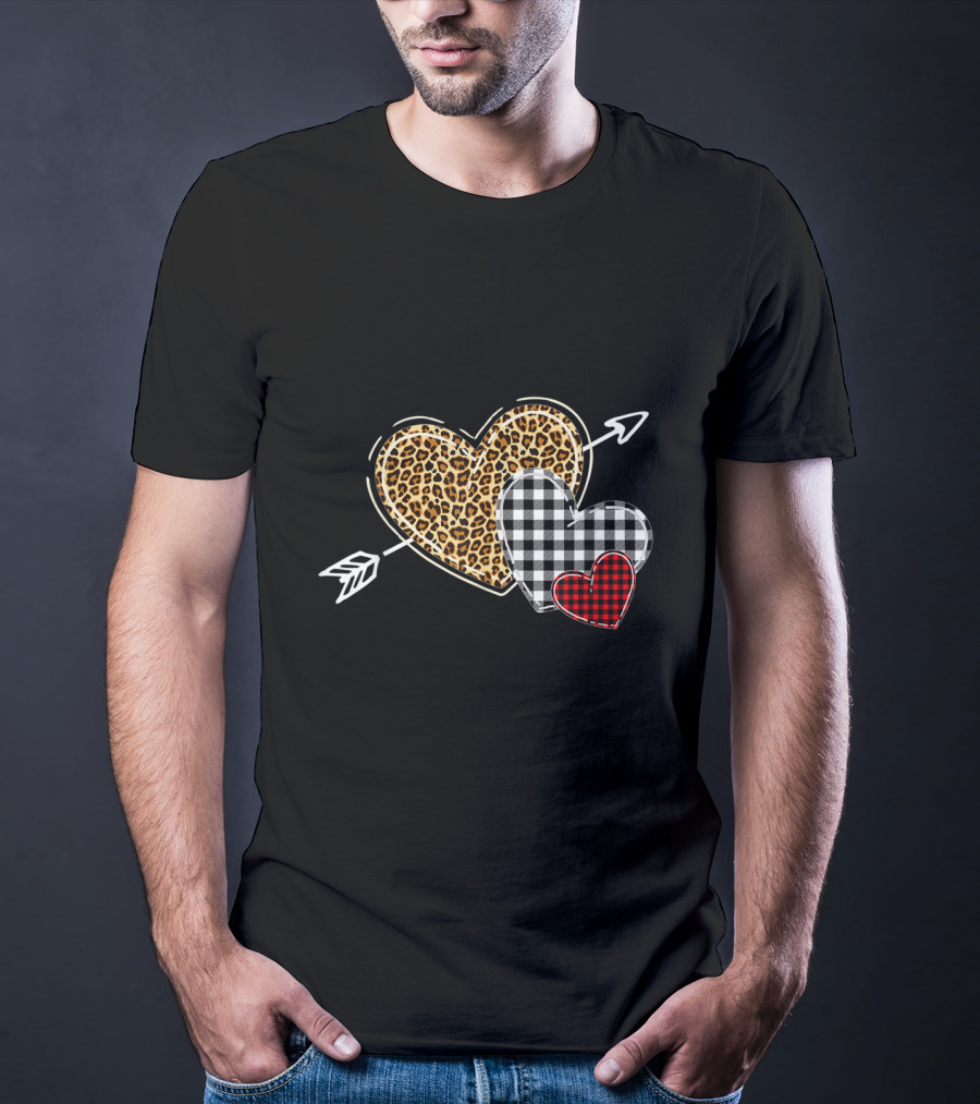 Leopard Buffalo Plaid Heart Valentine Day Arrow T-Shirt