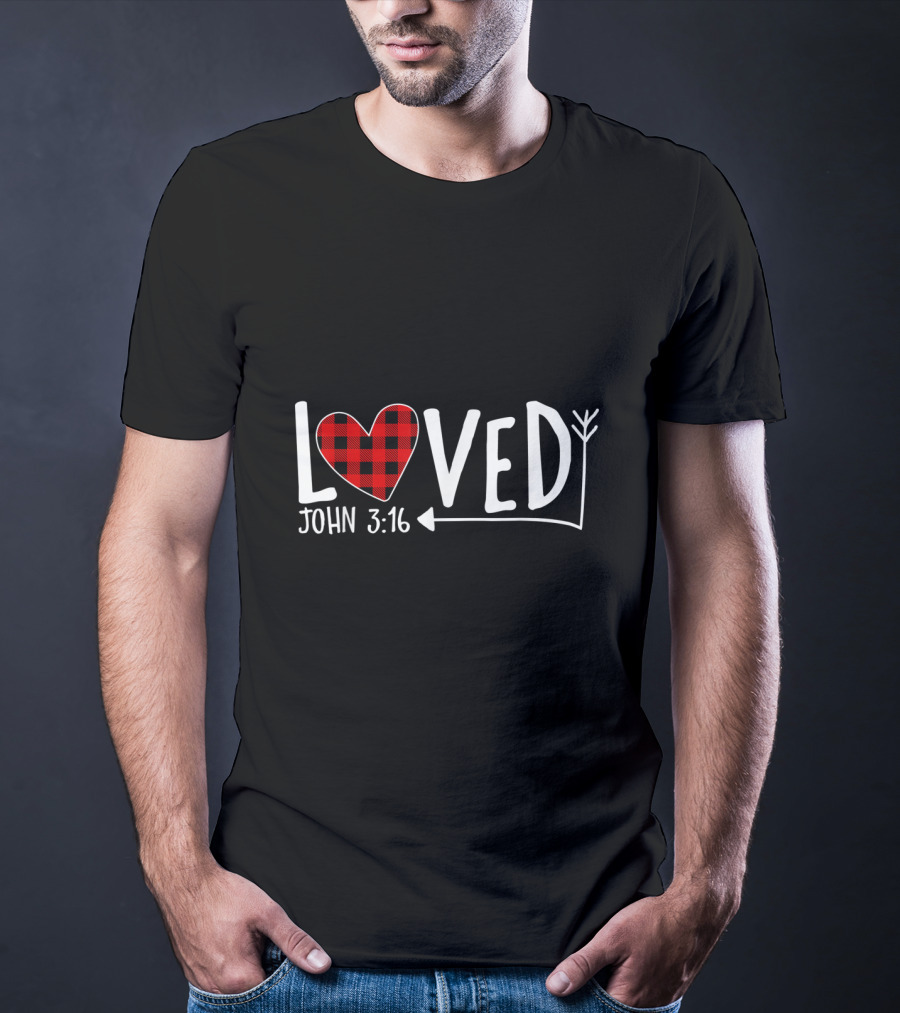 Loved John 3:16 Buffalo Plaid Heart Arrow T-Shirt
