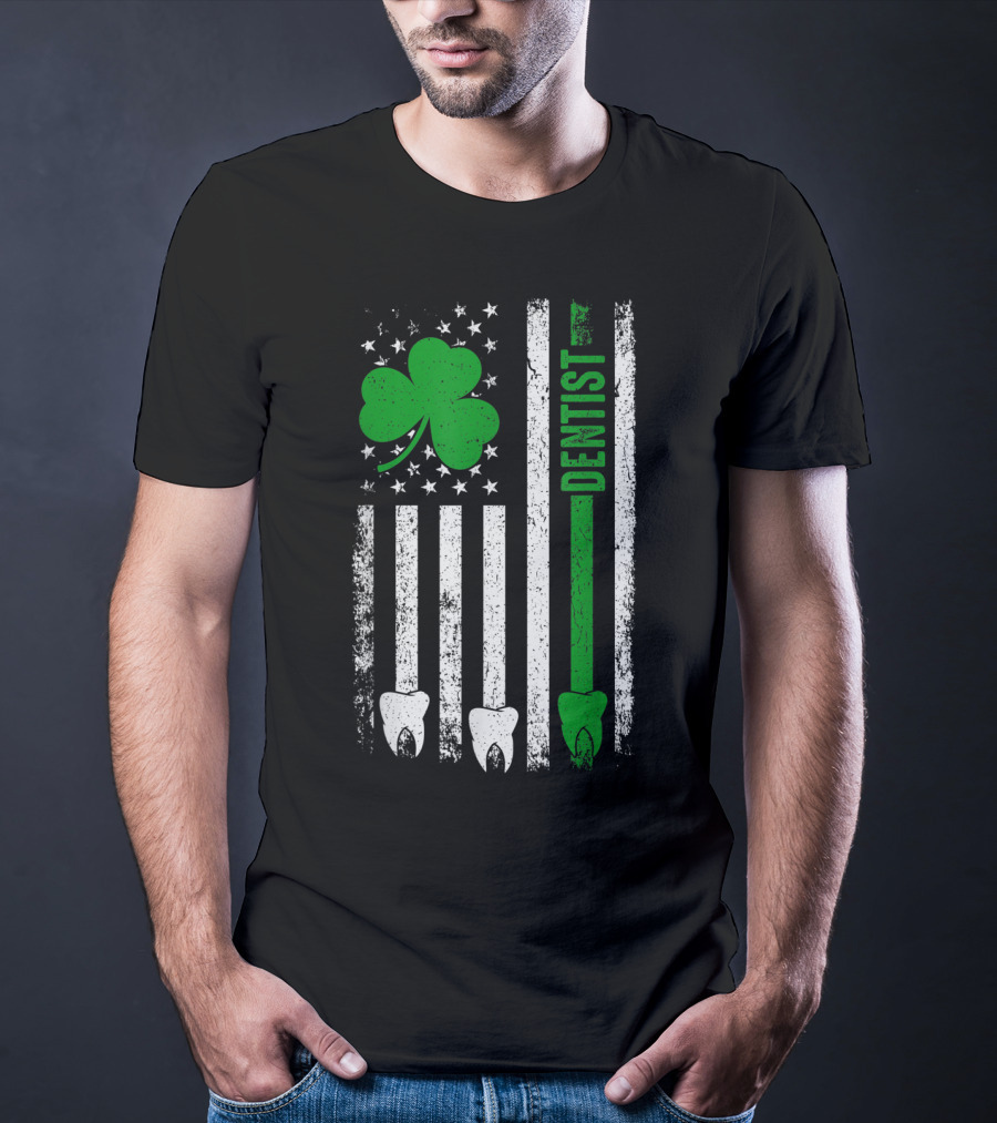 American Flag Shamrock Dentist With Teeth And Stripes T-Shirt