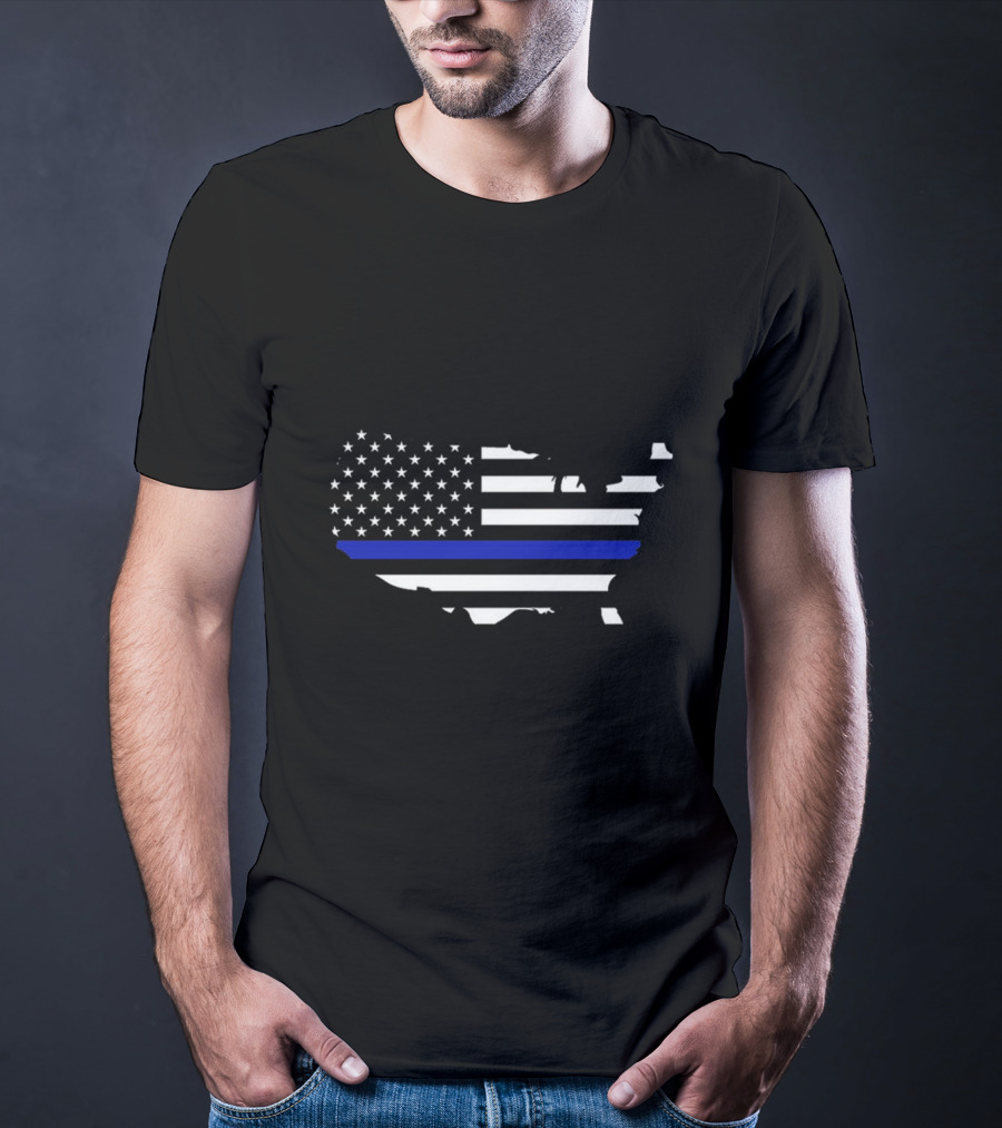 Thin Blue Line Flag Map Of USA T-Shirt