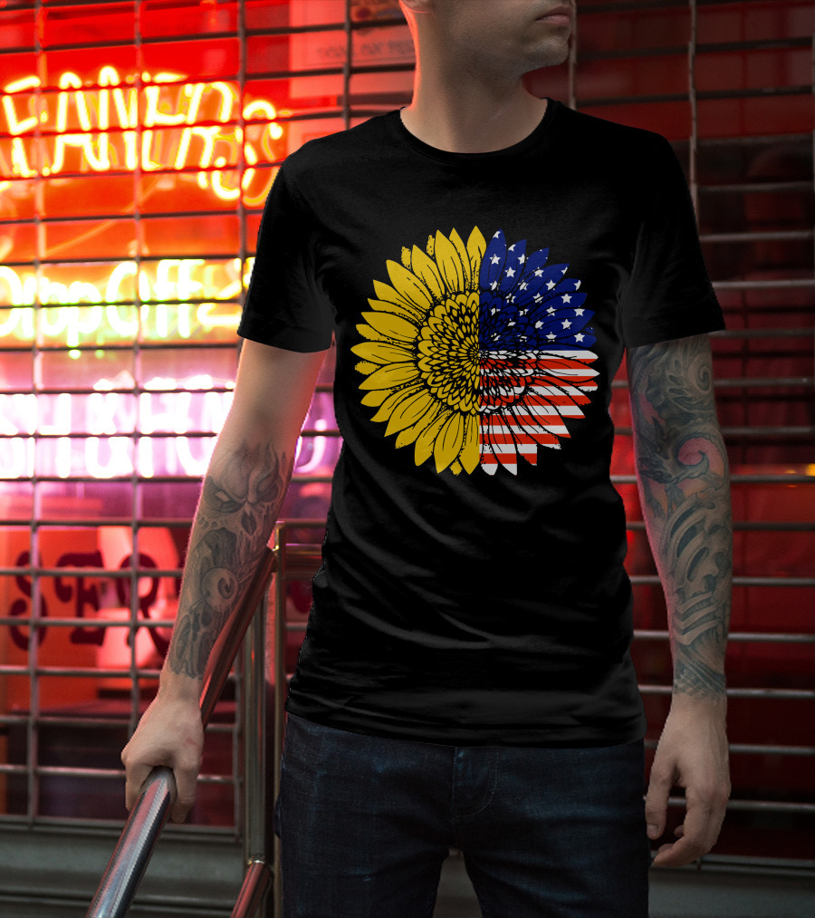 American Flag Sunflower Icon License T-Shirt