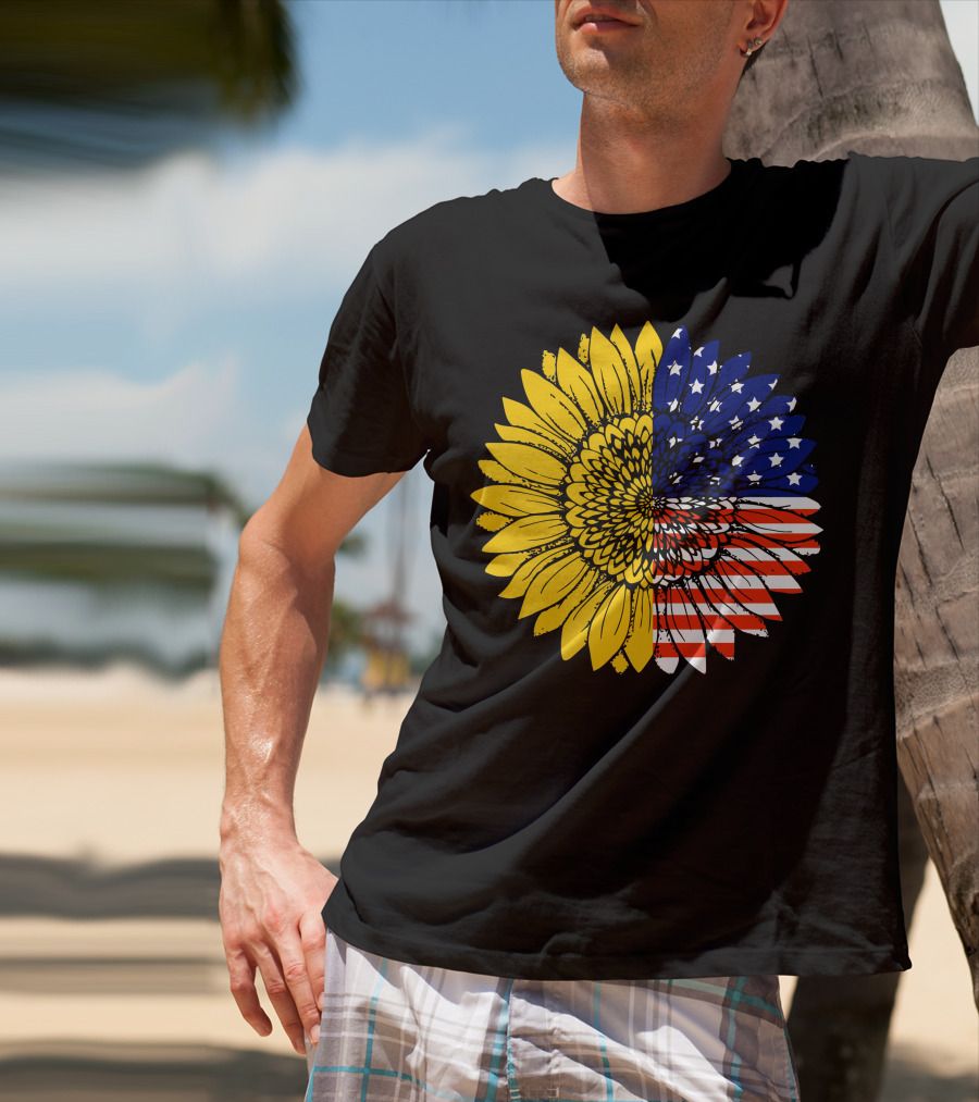 American Flag Sunflower Icon License T-Shirt