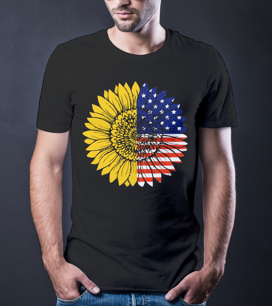 American Flag Sunflower Icon License T-Shirt