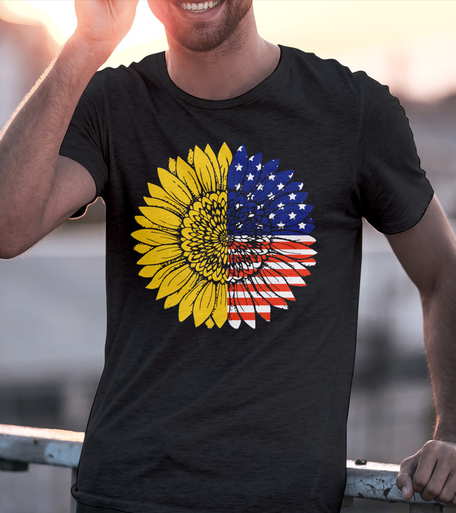American Flag Sunflower Icon License T-Shirt
