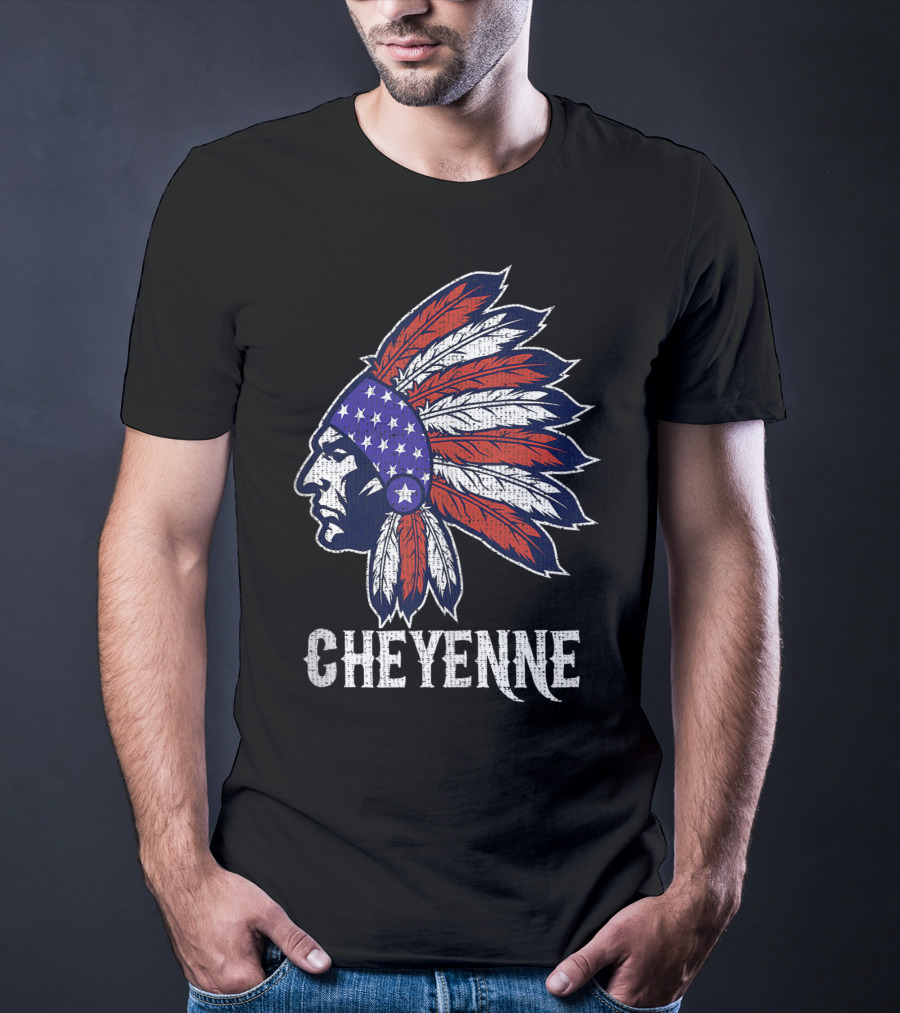 Cheyenne Native American Flag Headdress Pride T-Shirt
