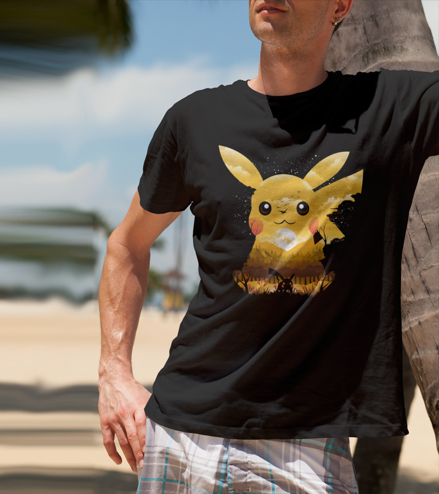 Pikachu Adorable Monster Moonlit Landscape T-Shirt