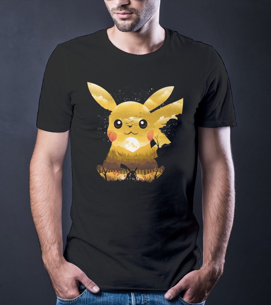 Pikachu Adorable Monster Moonlit Landscape T-Shirt