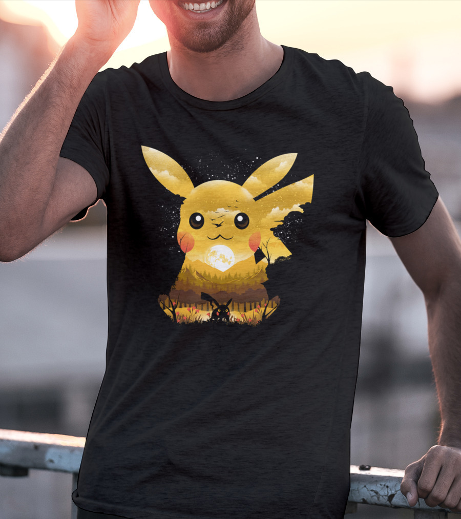 Pikachu Adorable Monster Moonlit Landscape T-Shirt