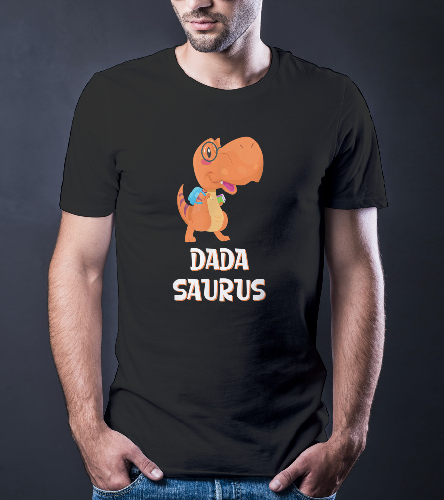 Dadasaurus Cute Dinosaur With Glasses And Backpack T-Shirt