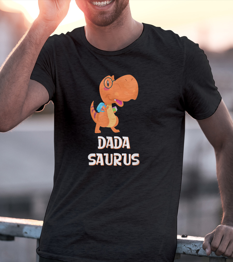 Dadasaurus Cute Dinosaur With Glasses And Backpack T-Shirt