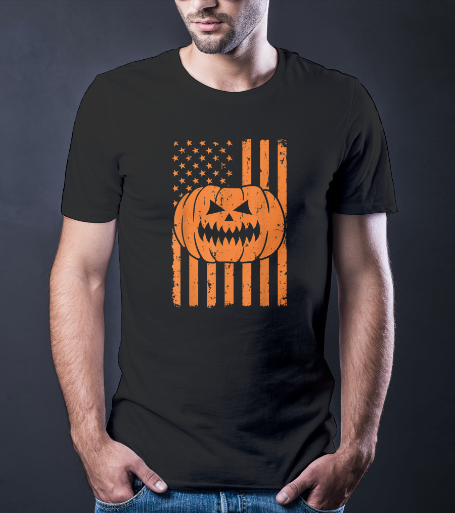 USA Flag Pumpkin Halloween Patriotism T-Shirt
