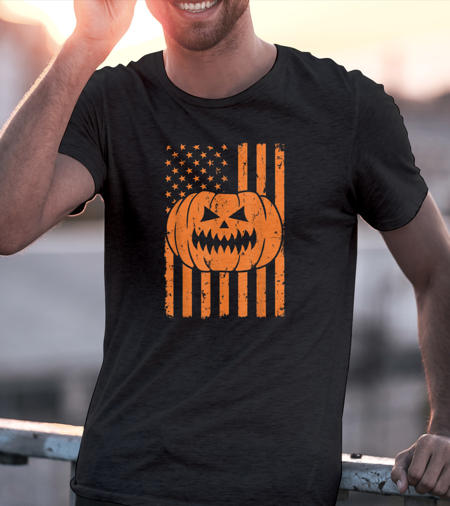 USA Flag Pumpkin Halloween Patriotism T-Shirt