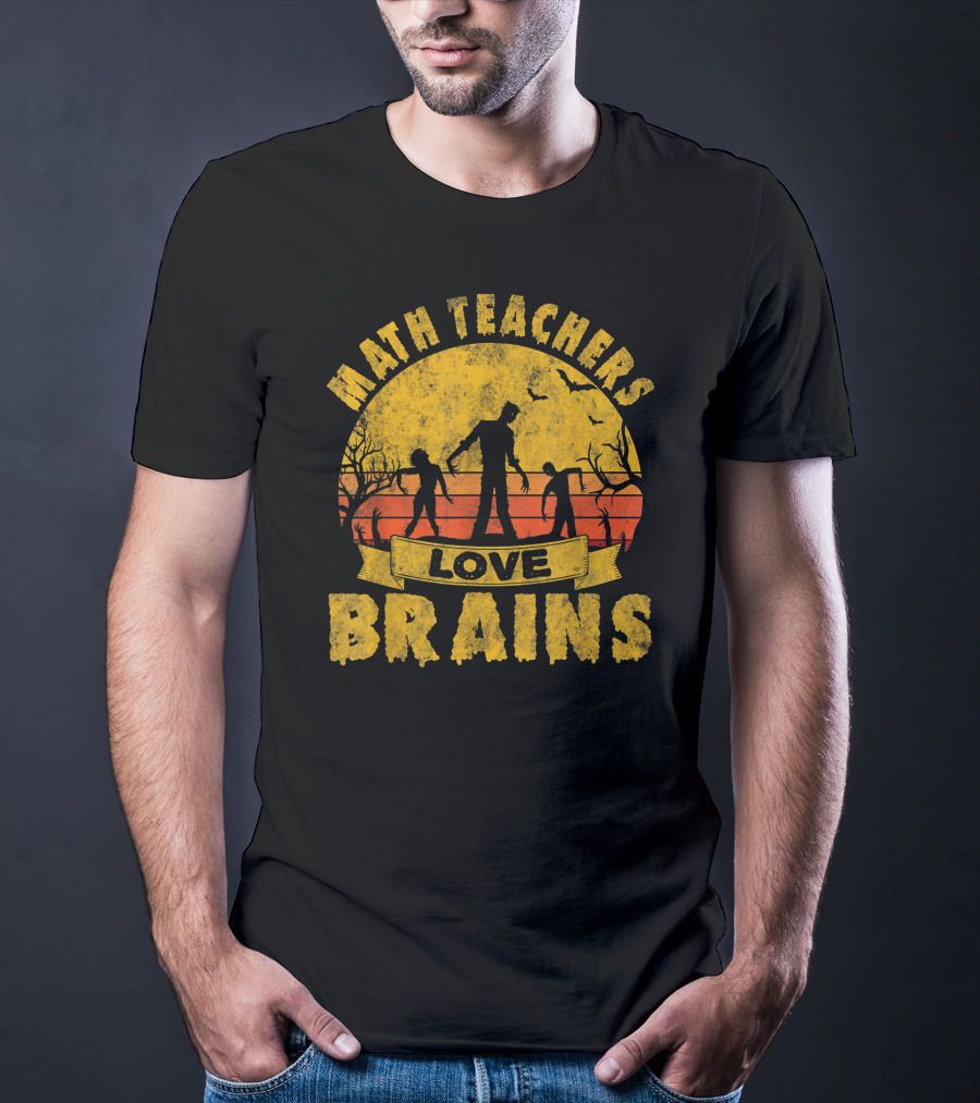 Math Teachers Love Brains Zombie Apocalypse Retro Sunset T-Shirt
