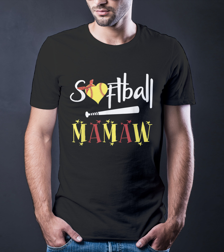 Softball Mamaw Heart And Bat With Stars T-Shirt